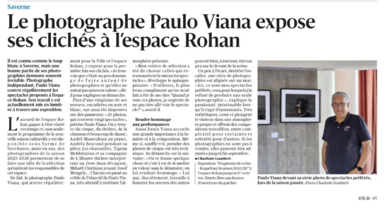Article de presse dans les DNA sur mon exposition à l'espace Rohan en Septembre 2026 de photos de spectacle
