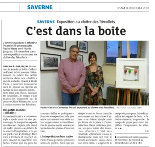 Article de presse dans DNA sur mon exposition àu cloître des Recollets à Saverne en Octobre 2018